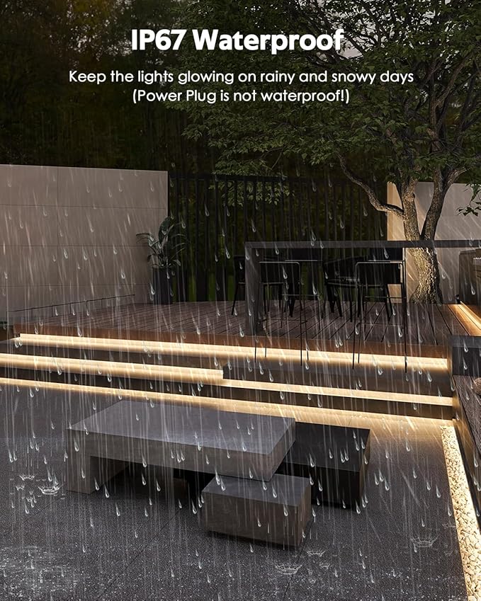 10FT Outdoor COB LED Strip Lights Waterproof with Switch Plug in AC 110V-120V LED Rope Light Warm White IP65 3M 3000K Super Bright High Density LED Tape Light Indoor for Garden Decor