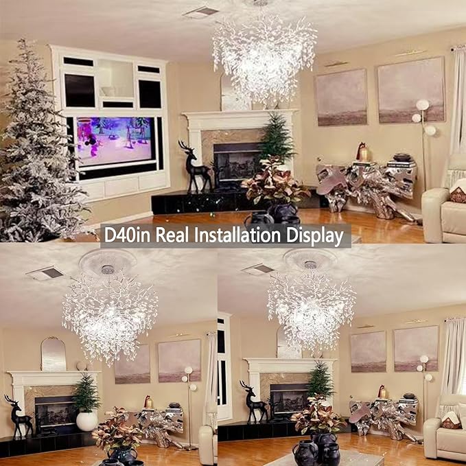 40 inch Crystal Chandelier for Dining Room, Round Silver Tree Branches Chandeliers, Top K9 Crystal Chandelier, Luxury Modern Chandeliers for Kitchen,Foyer Entryway, Living Room, Bedroom