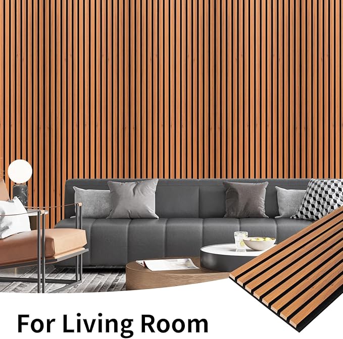 Art3dwallpanels Wood Slat Wall Panel, 108'' x 13'' Wood Panels for Wall 2 Pack 3D Soundproof Wall Panels, Large Acoustic Panels for Interior Ceiling and Wall Decor Noise Reduction,Red Oak