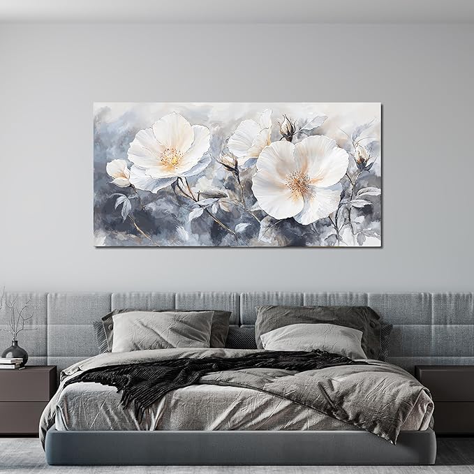 Canvas Wall Art Decor Large Black and White Wall Art Decorations Vintage Flower Wall Art Prints Wall Art Pictures for Living Room Canvas Art Wall Decor Artwork for Walls Home Office Decor 24" X 48"
