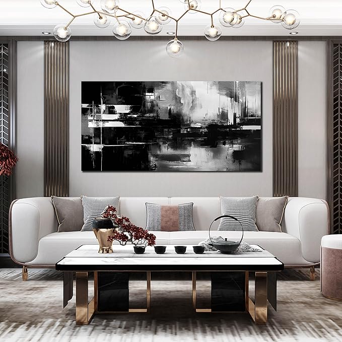 Abstract Canvas Wall Art for Office - Black and White Wall Pictures for Living Room - Big Wall Art for Bedroom Size 29" x 59"