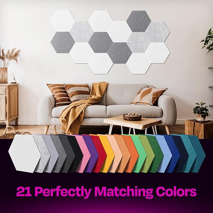 Acoustic Panels 12-Pack Soundproof Wall Panels 14"X12.1"X0.4" Sound Panels High Density Sound Dampening Panels - [White Hexagon]