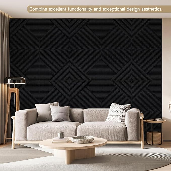 Acoustic Wall Panels,6 Pack Total Size 72 x 48 Inches,Self-Adhesive Decorative Acoustic Panels for Wall and ceiling,Black