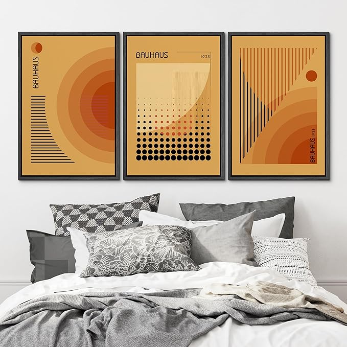 MUDECOR Framed Canvas Print Wall Art Bauhaus Art Prints Abstract Mid Century Modern Wall Art Minimalist Decor for Bedroom - 24"x36"x3 Black