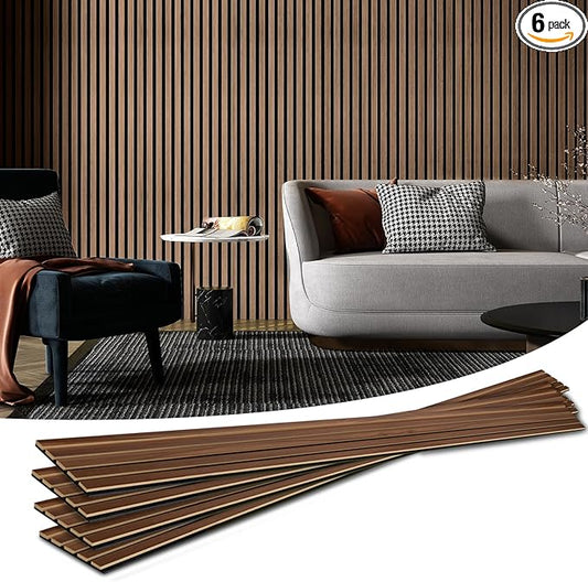 Art3d 6-Piece Wood Slat Acoustic Panels for Stylish Decor and Noise Reduction, 3D Textured Panel for Ceiling and Wall, Walnut