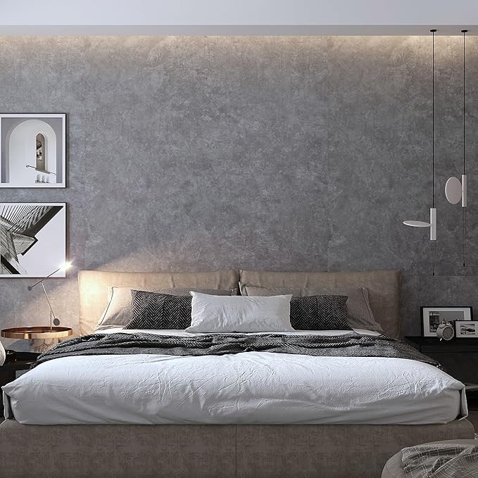 JSEVEM 16"×118" Air Guide Design Extra Thick Light Grey Concrete Wallpaper Peel and Stick Industrial Gray Concrete Contact Paper Vinyl Glossy Textured Faux Self Adhesive Cement Sticker for Countertop