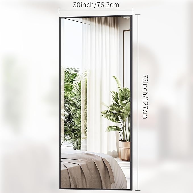 Black Bathroom Mirror for Wall, 72x30 Inch Rectangle Mirrors with Metal Frame, Modern Vanity Wall Mirror Decor for Entryway Hangs, Bathroom Living Room Horizontal or Vertical