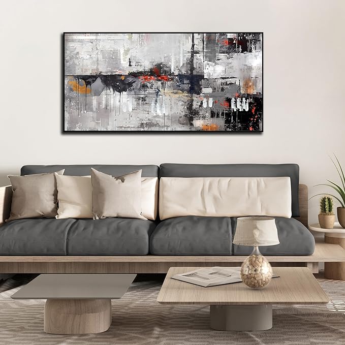 Abstract Wall Art for Living Room - Large Framed Wall Art - Black and White Pictures for Wall Ready to Hang Size 29" x 59"