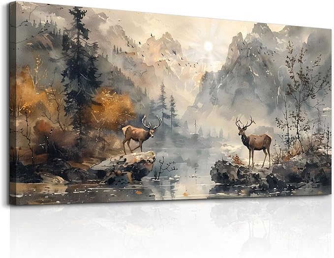 KELIYUAN Large Canvas Wall Art Living Room Farmhouse Wall Decor For Bedroom Mountain Landscape Ink Wall Paintings Abstract Pictures Office Decoration Framed Artwork Room Mural Home Decor 30x60 In