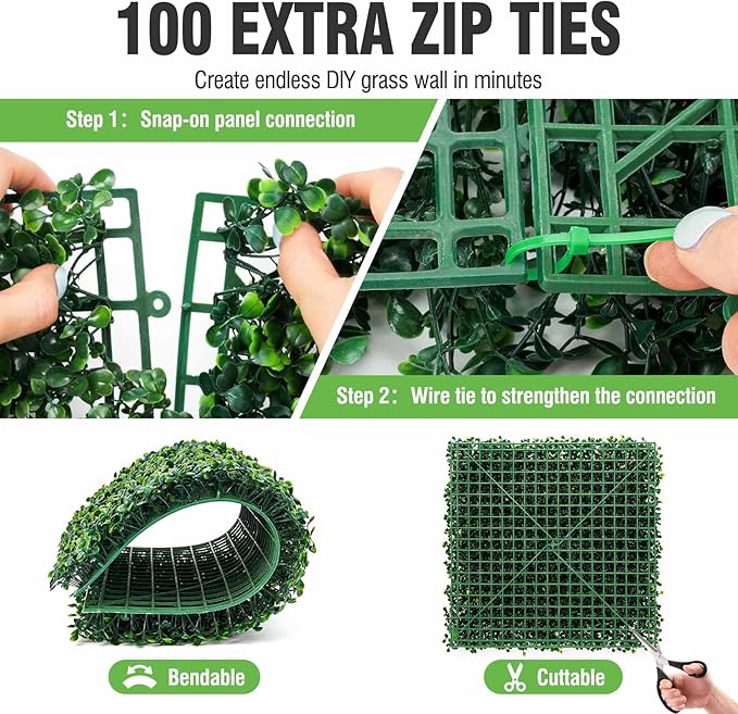 KASZOO Grass Wall 24 Pack 20"x20" Artificial Boxwood Hedge Wall Panels, Privacy Hedge Screen Faux Boxwood for Outdoor,Indoor,Garden,Fence,Backyard,Greenery Walls