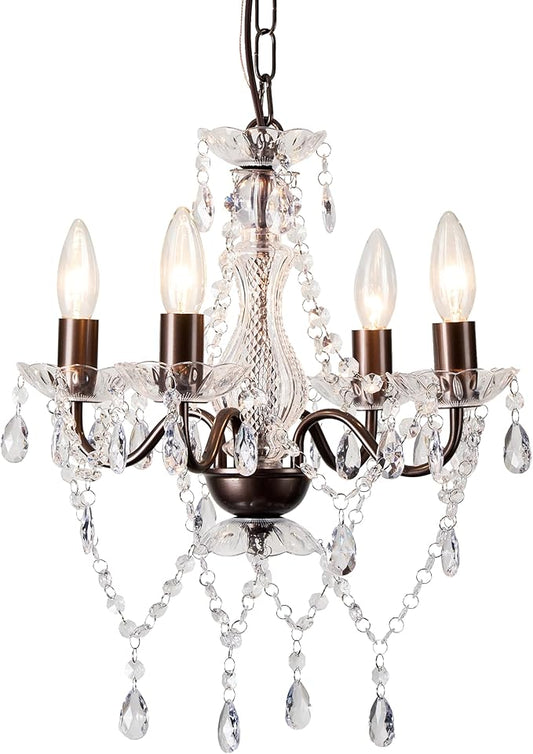 LaLuLa Mini Acrylic Crystal Chandelier Modern Farmhouse Bronze Chandeliers Lighting 4 Lights Candle Style Pendant Light for Living Room