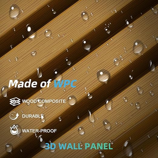 3D Faux Wood Wall Panels for Exterior – Waterproof WPC Decorative Siding Slat Covering, Outdoor UV 7.55 FT (L) x 0.53 FT(H) Resistant Wall Decor, Easy Install Design (Glaze, Pack of 5 Piece)