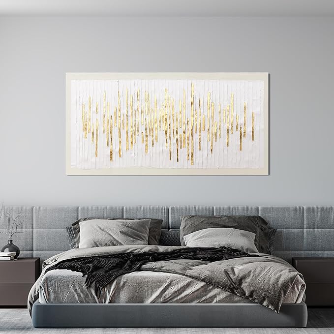 Canvas Wall Art Decor Modern Large Wall Decor For Living Room Gold Abstract Wall Art White Textured Wall Art Artwork for Walls Canvas Prints Art Work For Home Kitchen Office Wall Decor 24" X 48"
