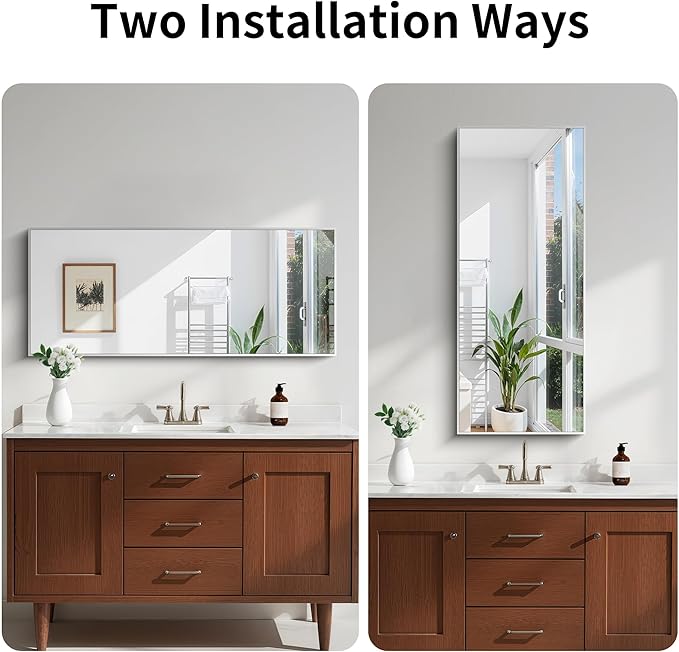 KOCUUY Silver Framed Mirror, 20"x48" Rectangle Bathroom Mirror for Wall, HD Tempered Glass, Anti-Rust Frame, Modern Design for Bathroom, Bedroom, Living Room, Entryway