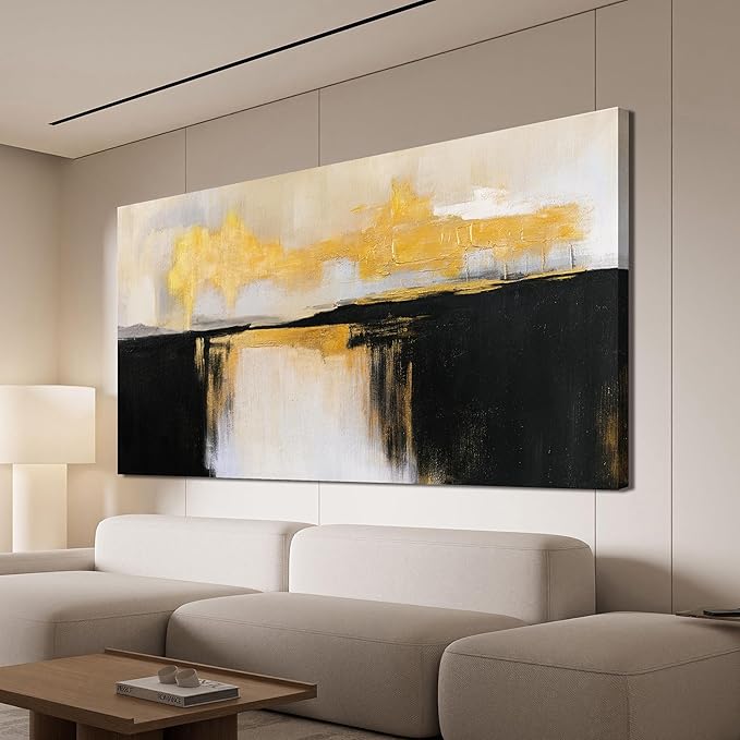 Canvas Wall Art Decor Large Wall Art Pictures For Living Room Black and Gold Wall Art Decor Abstract Art Work Black and White Abstract Wall Art Prints for Bedroom Office Kitchen Wall Decor 29" x 58”
