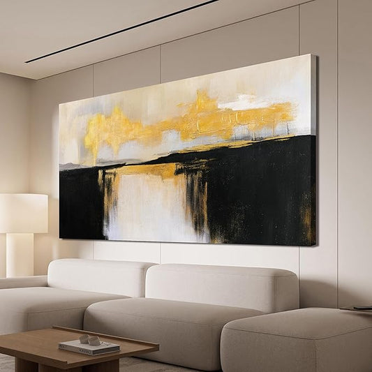 Canvas Wall Art Decor Wall Art Pictures for Living Room Abstract Art Work Black and White Wall Art Decor Modern Black and Gold Abstract Wall Art Prints For Bedroom Office Kitchen Wall Decor 20" x 40"