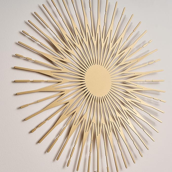 NEODECO Single Sun Metal Wall Art, Geometric Sun Decor, Metallic colors, Large 3D wall sculpture, model A (Black, Large)