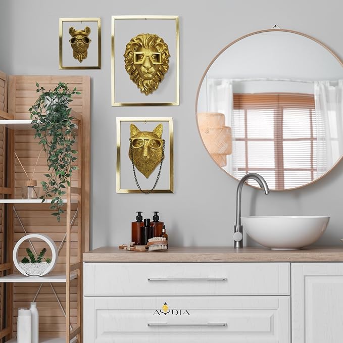 AYDIA Vintage Gold Animal Head Wall Decor, Faux Fox Decor, Wall Art, 3D Animal Sculpture, Gift Ready, Gold Fox for Home or Office.