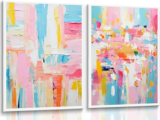 2Pcs colorful abstract Wall Art College style girl art posters prints Modern Pastel texture Pictures Paintings Wall Decor for Girly Dorm Bedroom Living Room Decoration Unframed