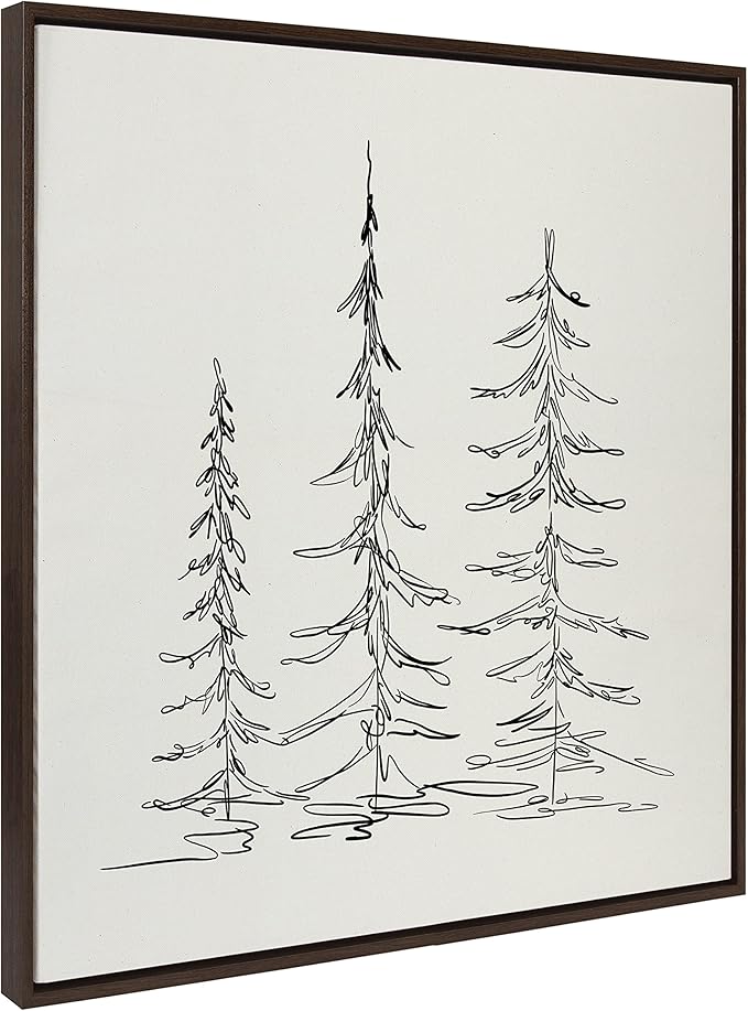 Kate and Laurel Sylvie Minimalist Evergreen Trees Sketch Framed Linen Textured Canvas Wall Art by The Creative Bunch Studio, 30x30 Brown, Chic Modern Art for Wall