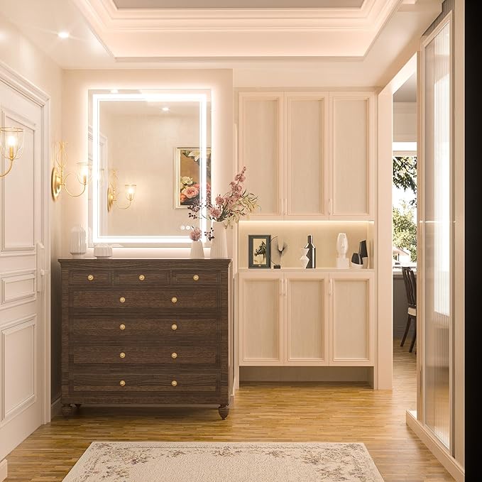 Keonjinn LED Bathroom Mirror with Light, 28x36 in Frontlit and Backlit, Stepless 3 Colors Temperature & Dimmable Wall Mirror, UL Listed LED Driver, Double LED Strips, Tempered Glass LED Vanity Mirror