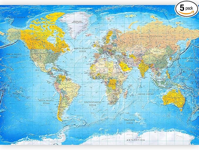 artgeist Premium Wall Mural World Map 98x69 in - XXL Non-Woven Wallpaper Fleece Wall Decor Photo Print Picture Image Design Home Map of The World k-A-0109-a-a