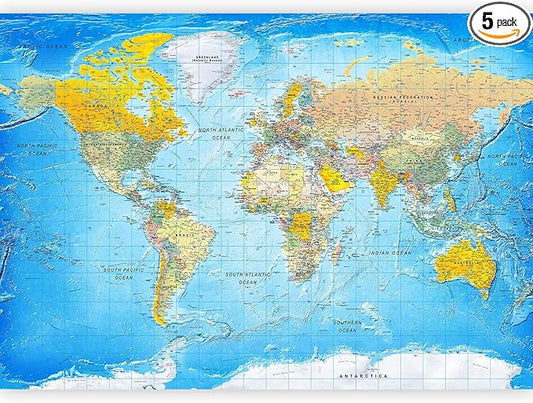 artgeist Premium Wall Mural World Map 98x69 in - XXL Non-Woven Wallpaper Fleece Wall Decor Photo Print Picture Image Design Home Map of The World k-A-0109-a-a