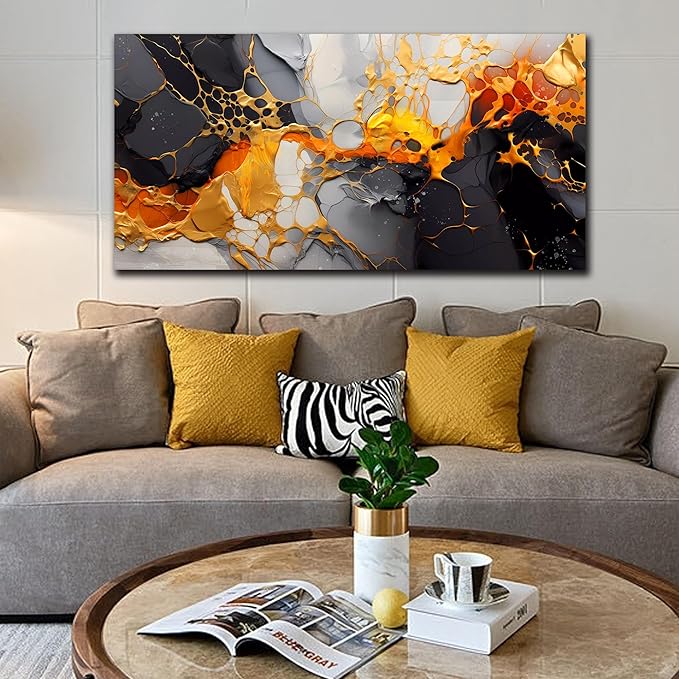Abstract Canvas Wall-Art Living Room - Black and White Wall Art - Marble Wall Art for Bedroom Office Pictures 24" x 48"