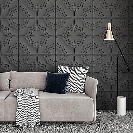 Art3dwallpanels 33 Pack 3D Wall Panel, 2 Different Effects PVC Textured Wall Panels for Interior Wall Décor, 12 x12 Inch Cover 32.Sq.Ft, Black