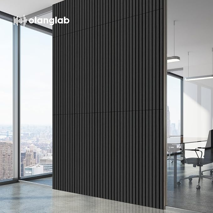 Olanglab Acoustic Wood Wall Panels 4 Pack, Sound Dampening Wood Slat Wall Panels 23.6" x 47.2", Matte Black