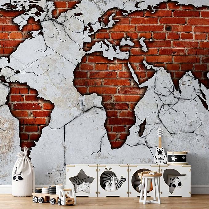 artgeist Wall Mural World Map 98x69 in - XXL Non-Woven Wallpaper Fleece Wall Decor Photo Print Picture Image Design Map of The World k-A-0495-a-a