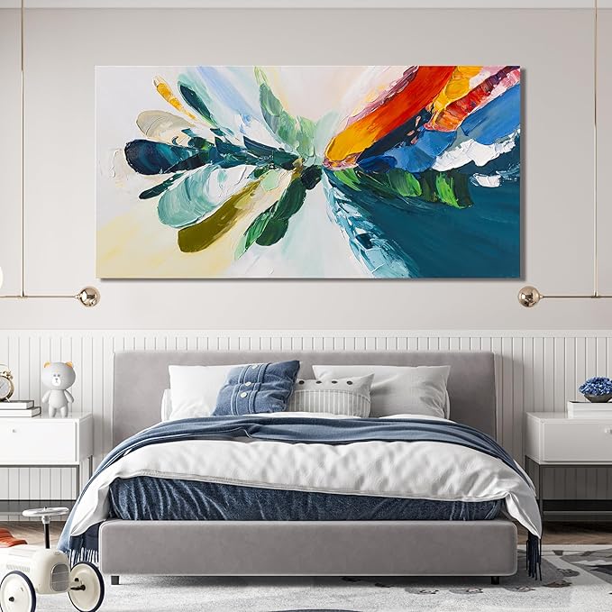 Canvas Wall Art Decor Large Wall Art Pictures For Living Room Blue White Wall Art Decor Canvas Abstract Art Colorful Abstract Wall Art Prints Art Work For Bedroom Office Kitchen Wall Decor 29" x 58"