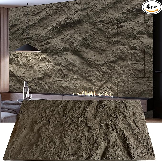 KASARO 3D Faux Stone Wall Panels, 4 PCS PU Wainscoting Panel for Interior Wall Decor, Cement Texture Thicker Accent for Home, Office, 43.3 × 23.6 inch, Grey