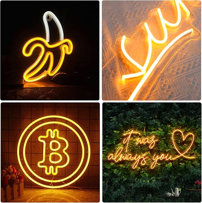 Neon Rope Lights, 16.4ft Rope Lights with Dimmable Remote and Adapter, Waterproof Flexible Smart Led Strip Lights for Bedroom, Super Bright, DIY Neon Sign, Indoors Outdoors Wall Decor, Yellow