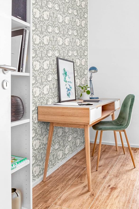 NextWall Pimpernel Floral Peel and Stick Wallpaper (Alloy Grey & Alabaster)