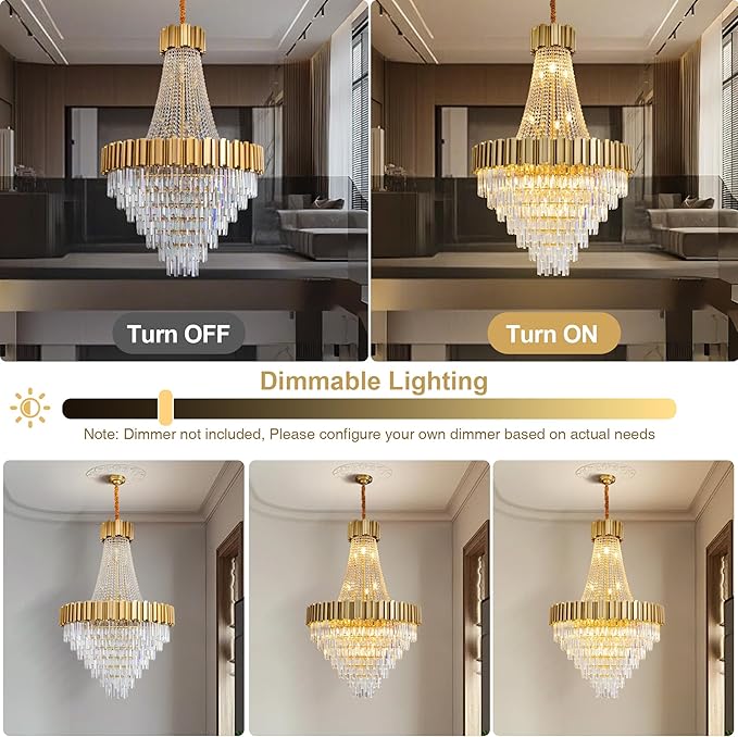 54" Long Crystal Chandelier for High Ceilings, 21-Light Modern Gold Large Chandeliers for Staircase, Foyer, Entryway, Living Room, Hallway, Luxury Top K9 Crystal Tiered Ceiling Light Fixture