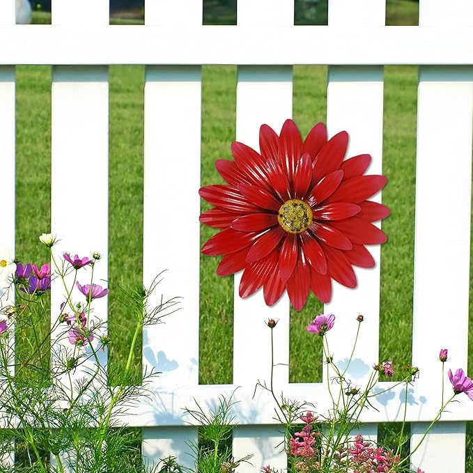 Metal Flowers Outdoor Decor 13" Metal Sunflower Wall Art Decorations Sunflower Wall Decor for Kitchen Living Room Porch Garden Yard