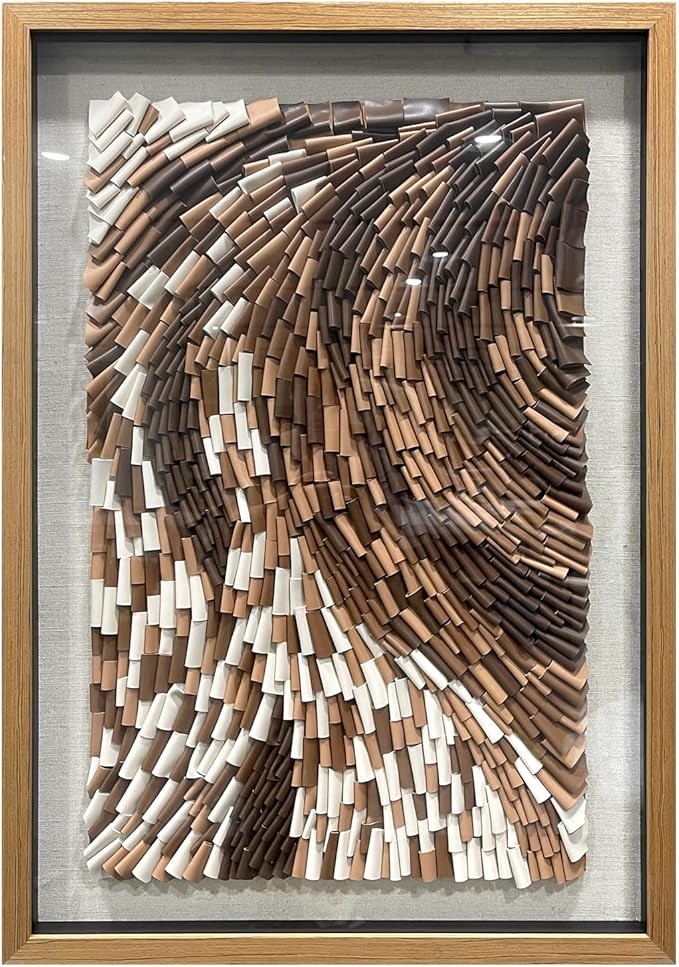 BrightA The Texture Leather Collage Craft Painting With A Contrast Of Brown And White Colors Adds An Artistic Atmosphere And Style To The Space 39.4"x59"