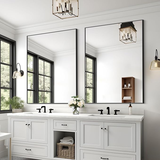 KOCUUY Bathroom Mirror Black, 48x36 Inch Rectangle Wall Mirror with Metal Frame, Black Vanity Mirror Modern Home Decor for Bathroom, Living Room, Farmhouse, Entryway, Hang Horizontal/Vertical