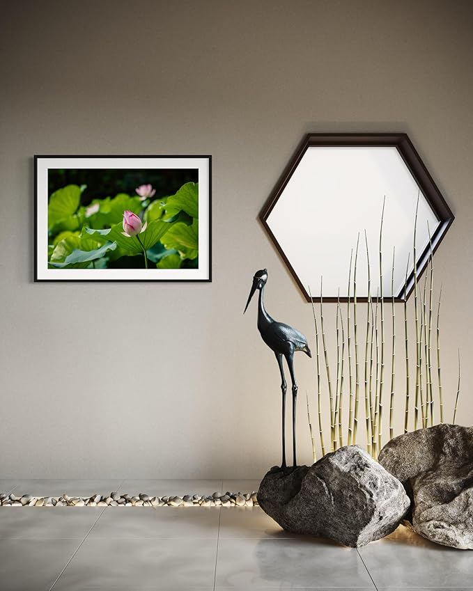 Oriental Beauty: Stunning Feng Shui Landscape Wall Art Prints for Home Decor in 3 Sizes (Serenity in Bloom: Pink Lotus Bud Amidst Green, 24" x 36")