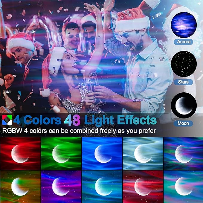 Aurora Star Light Projector with Moon, Galaxy Lights Projector with Remote Control, Night Sky Light Projector Built-in Bluetooth and Multi-Color Projection Lamp
