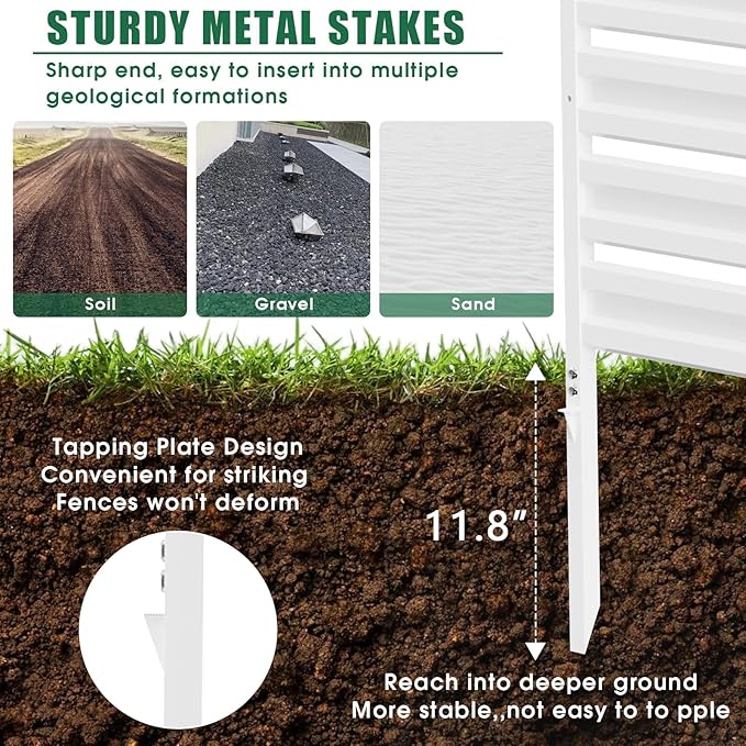 Metal Privacy Fence Panels for Outside, 42" H x 38" W (2 Panels) Air Conditioner Fences, Pool Equipment Enclosure Trash Can Fence, No Dig Privacy Screen Fencing for Outdoor, White