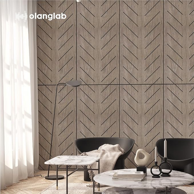 Olanglab Wood Veneer Wall Panels 6 Pack, 24‘’X48‘’ Sound Absorbing Panels for Noise Reduction, Chevron