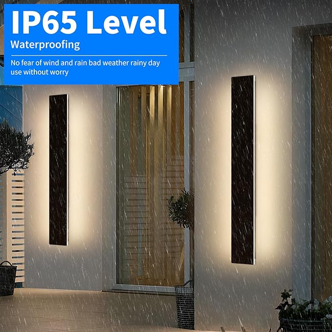 Mikeru 2 Pack Upgraded 47.2" Long LED Wall Sconce, 4.3" Wide IP65 Waterproof Outdoor Wall Lights, 3000K Warm White Exterior Lighting Fixtures for Front Porch, Garage, Basement & Patio
