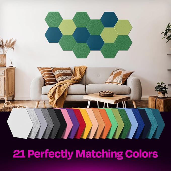 Acoustic Panels 12-Pack Soundproof Wall Panels 12"X10.4"X0.4" Sound Panels High Density Sound Dampening Panels - [Dark Green Hexagon]