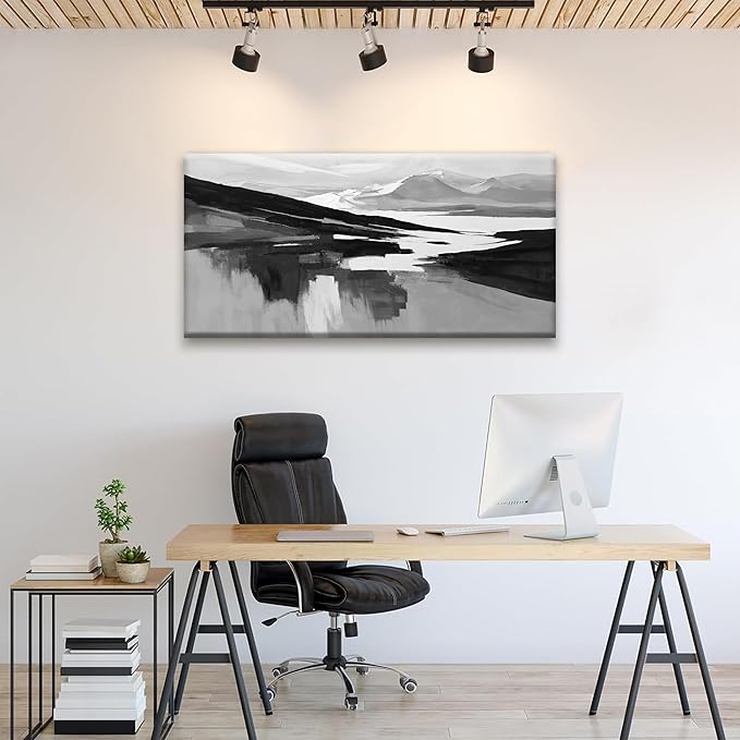 Abstract Wall Art Decor Grey White Wall Art Painting Canvas Art Wall Decor Prints Minimalist Abstract Black Wall Decor For Living Room Wall Bedroom Kitchen Office Artwork 24"×48"