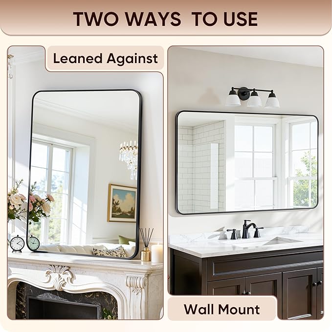 Antok Wall Mirror, 22"x30" Bathroom Vanity Mirror, Anti-Rust HD Tempered Glass, Wall Mounted Mirrors for Living Room, Entryway, Black Frame, Rect