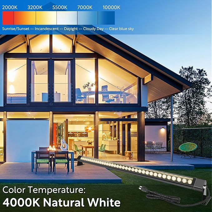 Wall Washer Light 2 Pack,72W 4000K Natural White Wall Washer Lighting,IP67 Waterproof 4FT 120V LED Linear Outdoor Wall Wash Light Bar for Garden,Backyards,Building,Courtyards Lighting