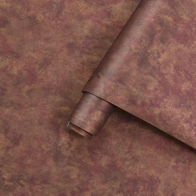 JSEVEM 31"×157" Extra Thick Wide Luxury Red Gold Rusty Concrete Wallpaper Peel and Stick Industrial Metallic Concrete Contact Paper Vinyl Glossy Textured Adhesive Stickers for Bedroom Bathroom Walls