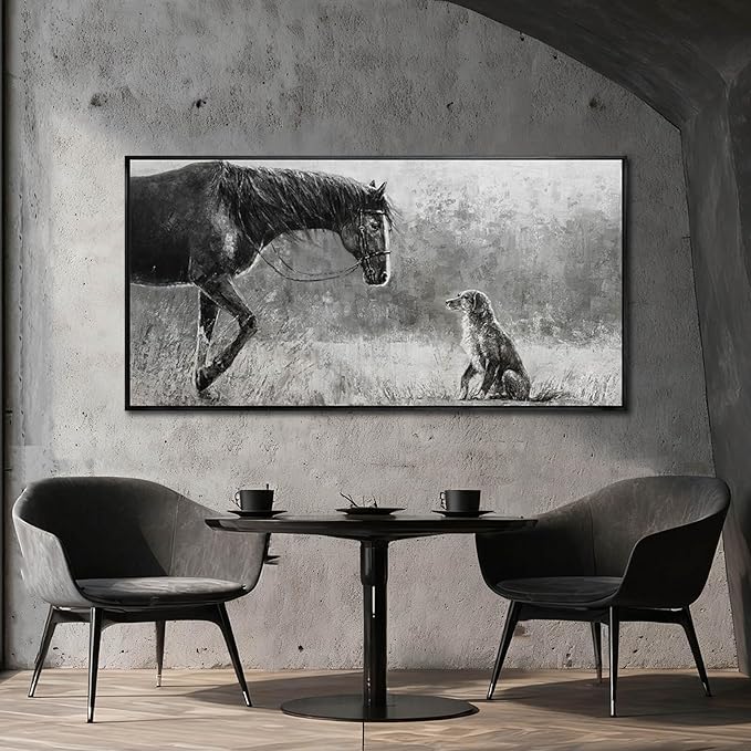 Black Home Wall Decor Horse Canvas Poster Neutral Wall Art 24"x48" Large Pictures for Living Room Kitchen Office Artwork